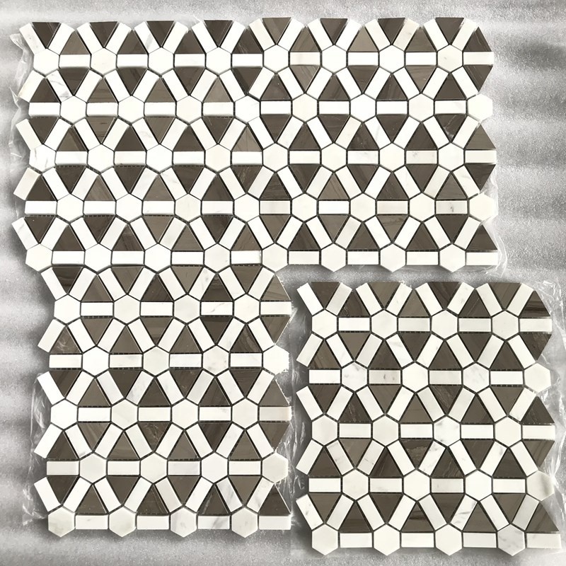 White marble and grey wooden basket weave pattern 24 x 24 mosaic tile