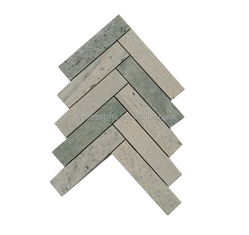 Green marble herringbone mosaic wall tile