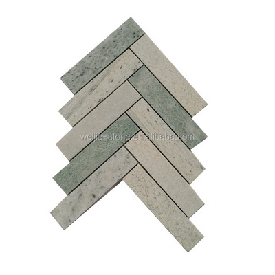 Green marble herringbone mosaic wall tile