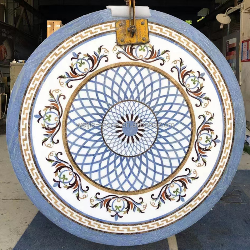 Water jet marble designs inlay tile floor carpet waterjet medallion 2022