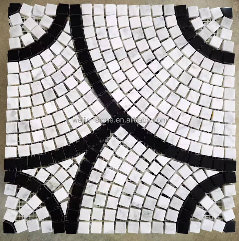 Simple design black and white pattern marble parquet mosaic medallion floor and wall tiles, mosaic pattern decorative floor tile