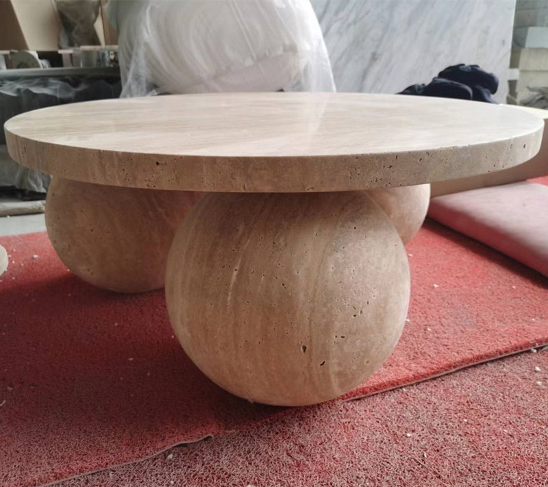 Modern Fashion Designs Travertine Marble Coffee Table Living Room Natural Stone Sphere Ball Table Base Limestone Coffee Table