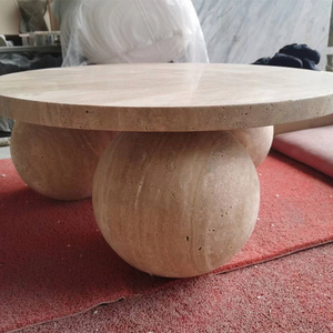 Modern Fashion Designs Travertine Marble Coffee Table Living Room Natural Stone Sphere Ball Table Base Limestone Coffee Table