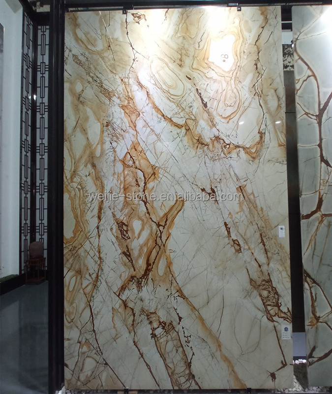 Natural Luxury Stone Roma Impression Polished Beige Slab with Gold Veins for Tiles, Panels and Countertops