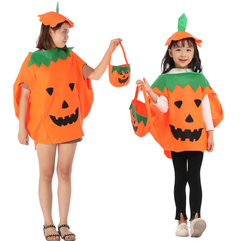 Halloween Pumpkin Clothes For Adults Or Kids With Handling Bag Cosplay Costume