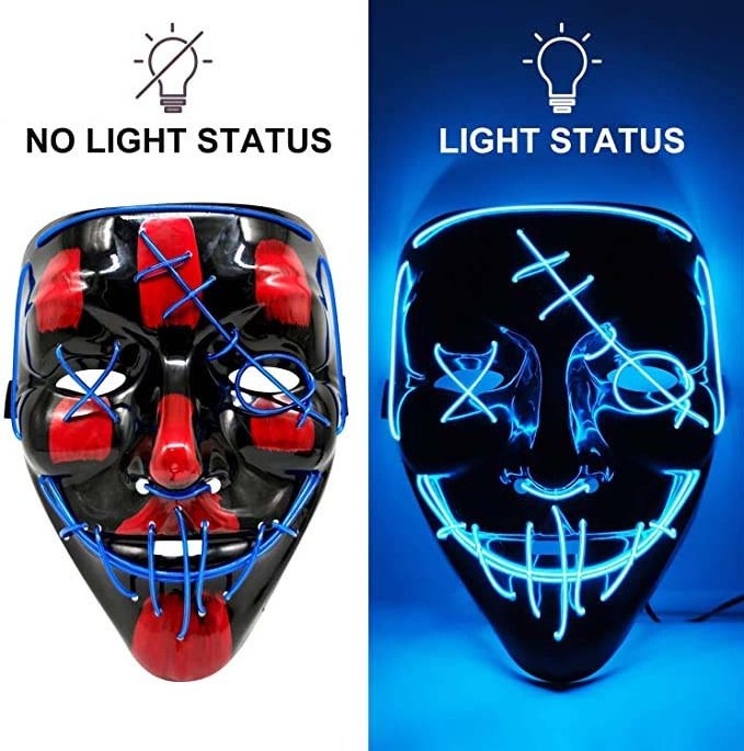 Hot Sale Party Halloween Supplies Glowing In Dark Cosplay EL Mask Horror Face Led Party Mask