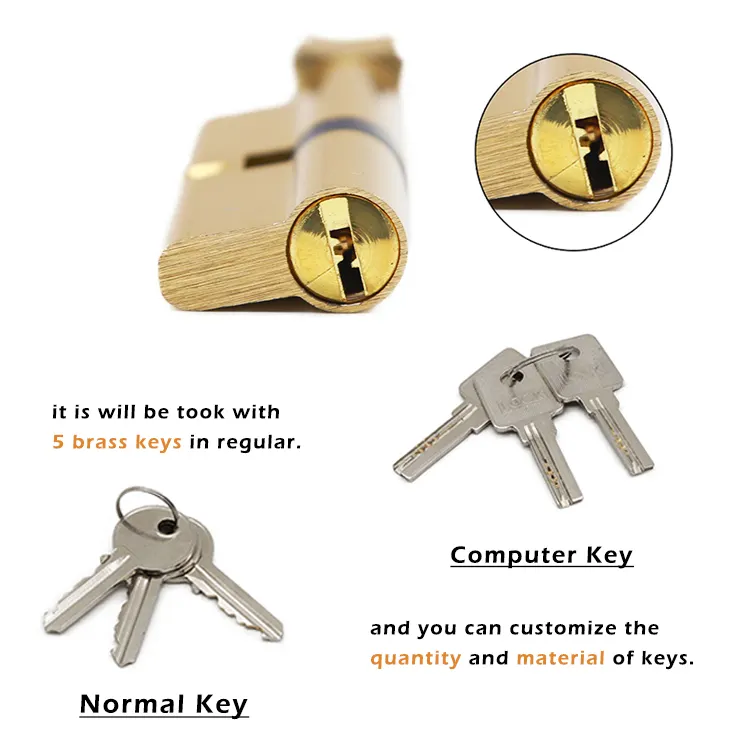 60 mm Euro Profile Cylinder Door Lock Cylinder Brass Cylinder with 5 Keys Anti-Rust Corrosion Resistant Anti-Theft Wooden Door