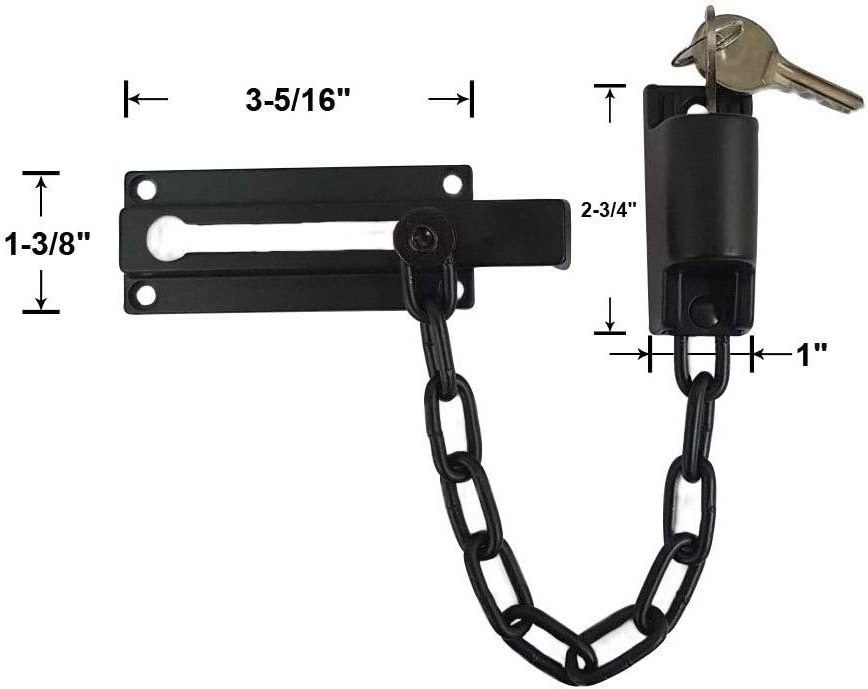 Keyed Chain Door Lock Die Cast Construction with Satin Brushed Nickel oil rubbed bronze and gold finish security chain for door