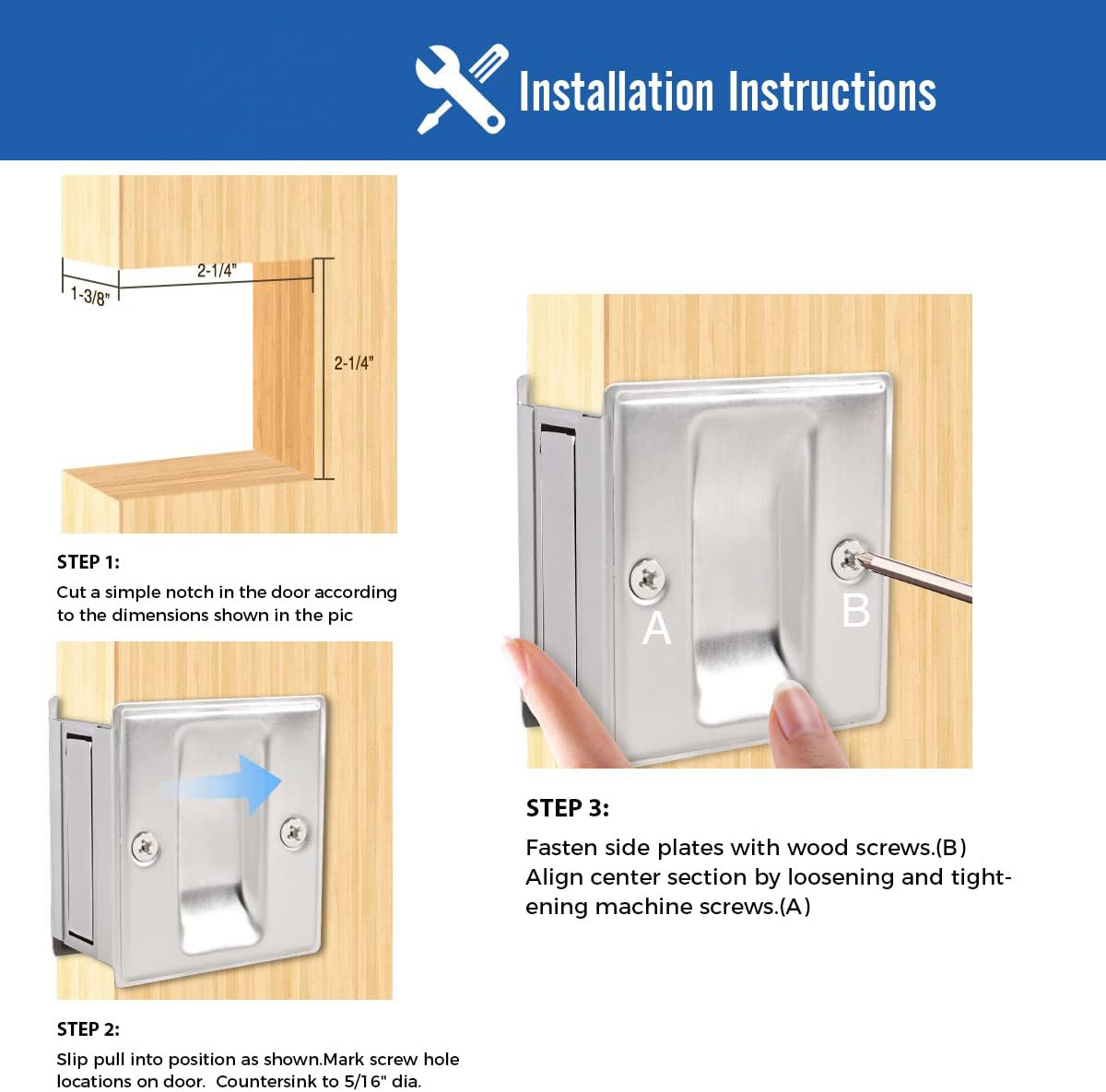 Privacy and passage  Pocket Door Lock with Pull, Install Quickly and Easily,  Solid Brass Pocket Door Lock