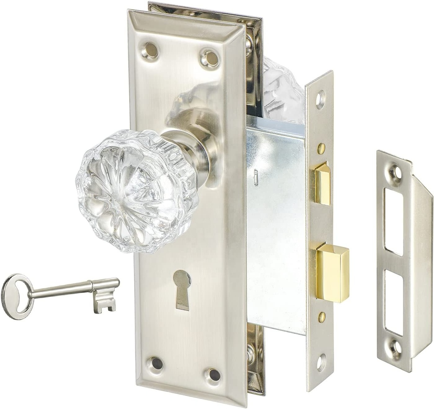 Mortise Lock Set for Interior Door Gold Antique Crystal Glass Door Knobs with Lock and Key