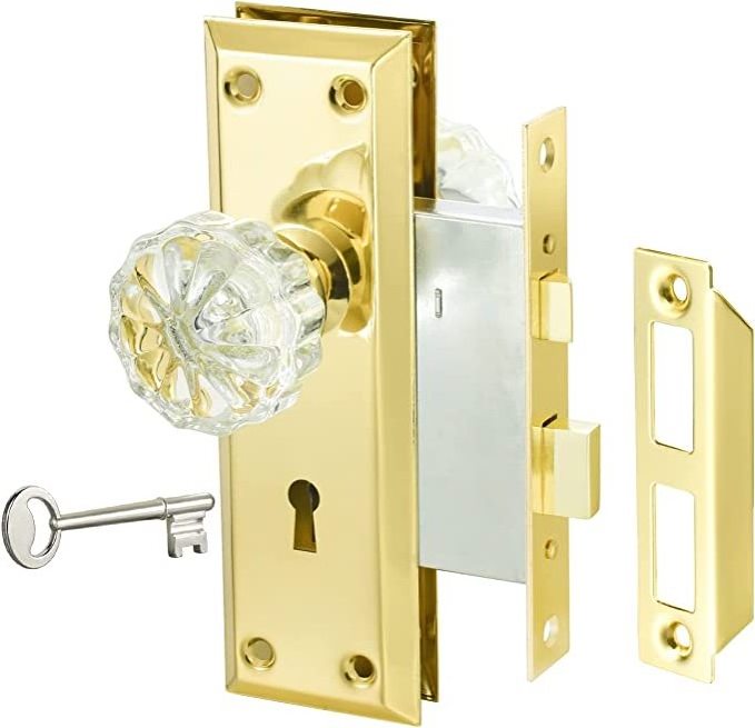 Mortise Lock Set for Interior Door Gold Antique Crystal Glass Door Knobs with Lock and Key