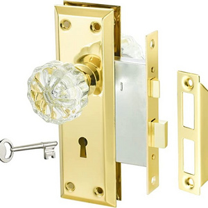 Mortise Lock Set for Interior Door Gold Antique Crystal Glass Door Knobs with Lock and Key