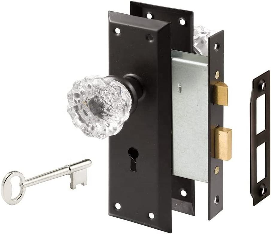 Mortise Lock Set for Interior Door Gold Antique Crystal Glass Door Knobs with Lock and Key