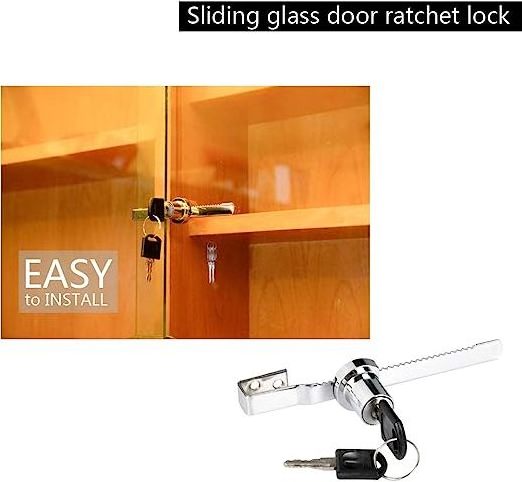 Sliding Glass Door Lock Display Case Lock Ratchet Lock with Chrome Finish, Security, Keyed Alike Showcase Display