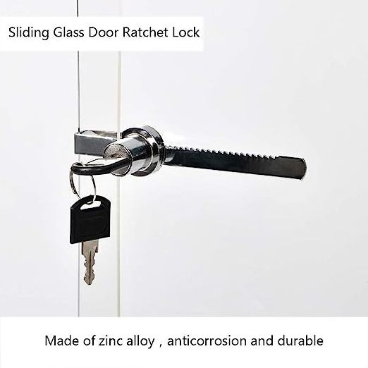 Sliding Glass Door Lock Display Case Lock Ratchet Lock with Chrome Finish, Security, Keyed Alike Showcase Display