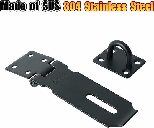 304 Stainless Steel Chest Latches Hasp Lock,Door Hinge Lock Padlock,Black Clasp Latch Hinges Lock for Doors