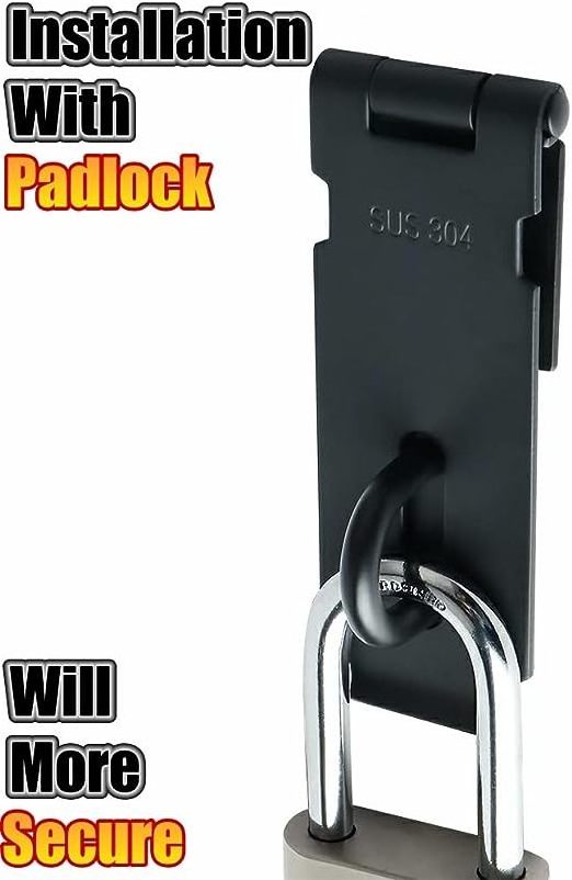 304 Stainless Steel Chest Latches Hasp Lock,Door Hinge Lock Padlock,Black Clasp Latch Hinges Lock for Doors