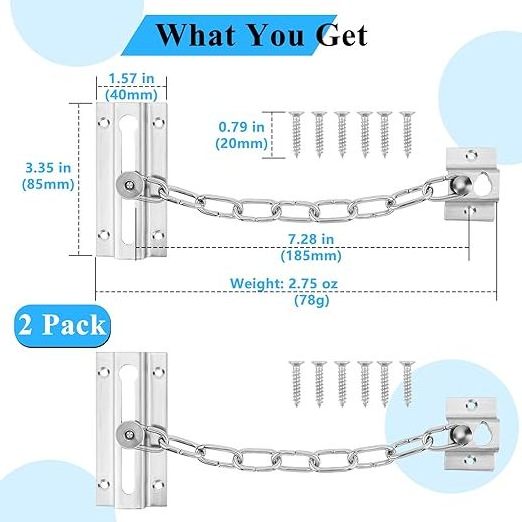 Door Chain Lock Stainless Steel Locks for Inside Door, Better Security and Protection Your Home Family