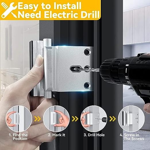 Home Security Door Reinforcement Lock Extra Night Add a Inside Withstands 800lbs Deadbolt Latch , Guard Bedroom Patio