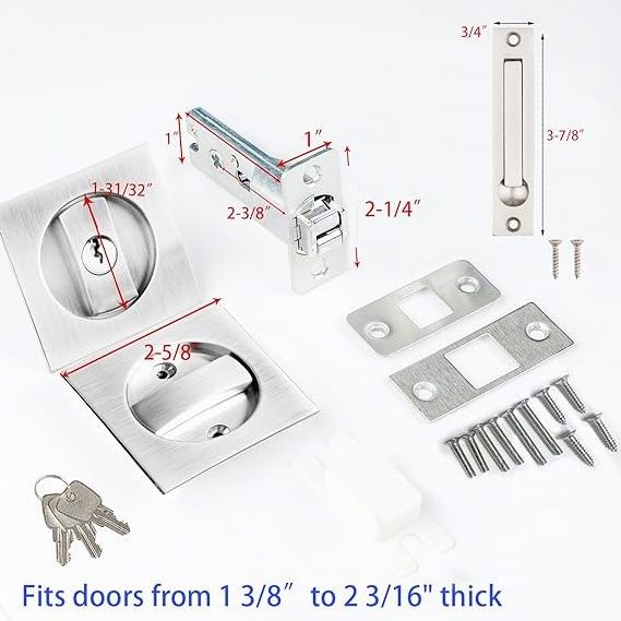 Pocket Door Lock, Pocket Door Hardware Square Contemporary Privacy, Square Frush Sliding Barn Door Latch,