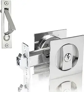 Pocket Door Lock, Pocket Door Hardware Square Contemporary Privacy, Square Frush Sliding Barn Door Latch,