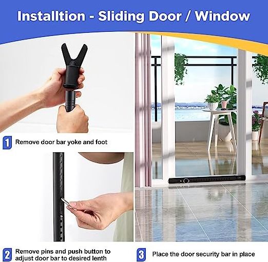 Factory direct comercia Security Door Jammer Adjustable Sliding Patio Door Security Bar for door and window