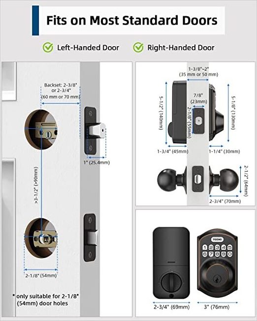 Oil-Rubbed Bronze/Satin Nickel Deadbolt Smart Lock Fingerprint Door Lock Set - Keyless Entry Door Lock