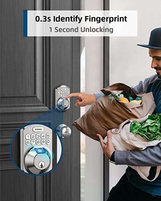 Oil-Rubbed Bronze/Satin Nickel Deadbolt Smart Lock Fingerprint Door Lock Set - Keyless Entry Door Lock