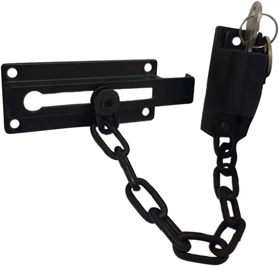 Keyed Door Chain Guard 3-1/4 inch Zinc Alloy and Diecast Construction Matte Black-Plated Finish Door Chain Lock with Key