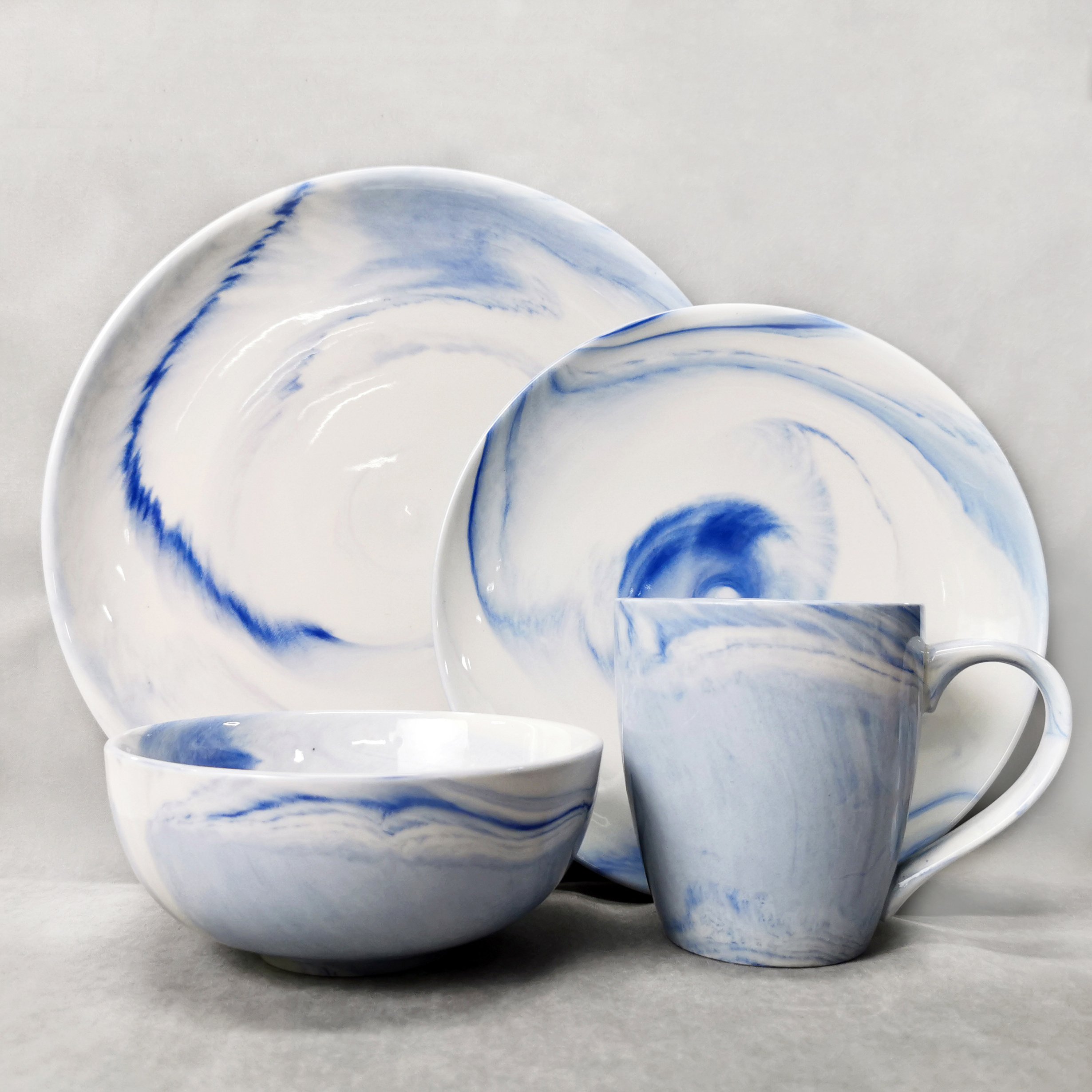 DS01 wholesale 16 20 pcs piece blue Marble Look dinnerware fine bone china dinner ware set ceramic porcelain dinning dinner set