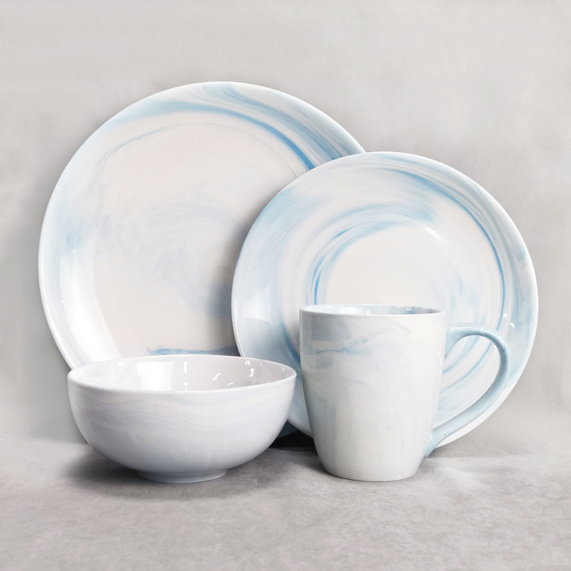 DS01 wholesale 16 20 pcs piece blue Marble Look dinnerware fine bone china dinner ware set ceramic porcelain dinning dinner set