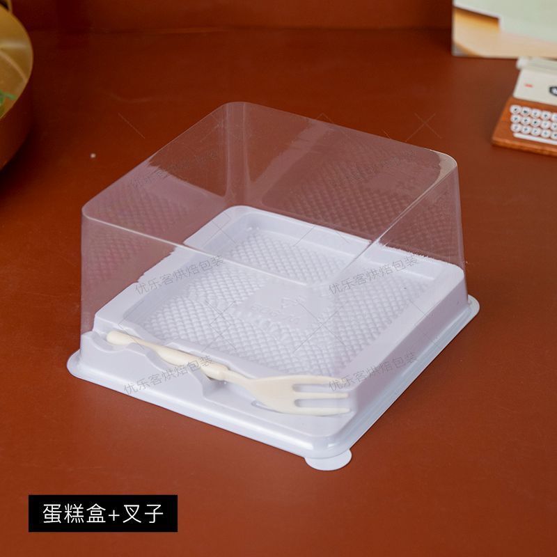 Square PET Blister Plastic Packaging Cup Cake Square Box Food Tray Boxes for Cakes Containers Packaging with Fork