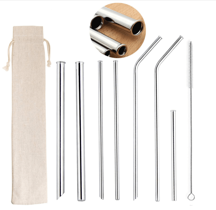 Classic Culture Party 8 Reusable Stainless Steel Drinking Straws