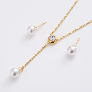 Wholesale Purifying Stainless steel Original Pearl Pendant Necklace Compact Gifts  Women Jewelry Set