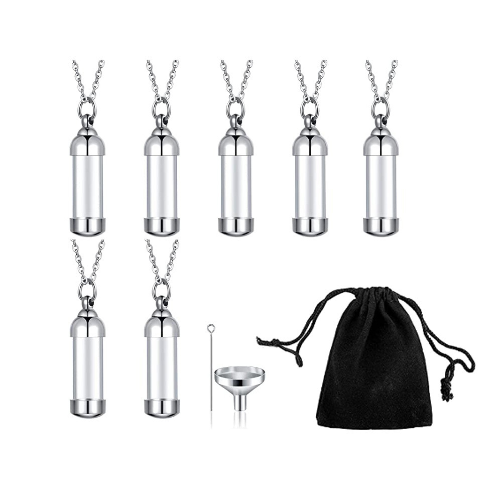 Women Men Stainless Steel Glass Container Cylinder Urn Pendant Memorial Necklace Ashes Holder Keepsake Cremation Jewelry