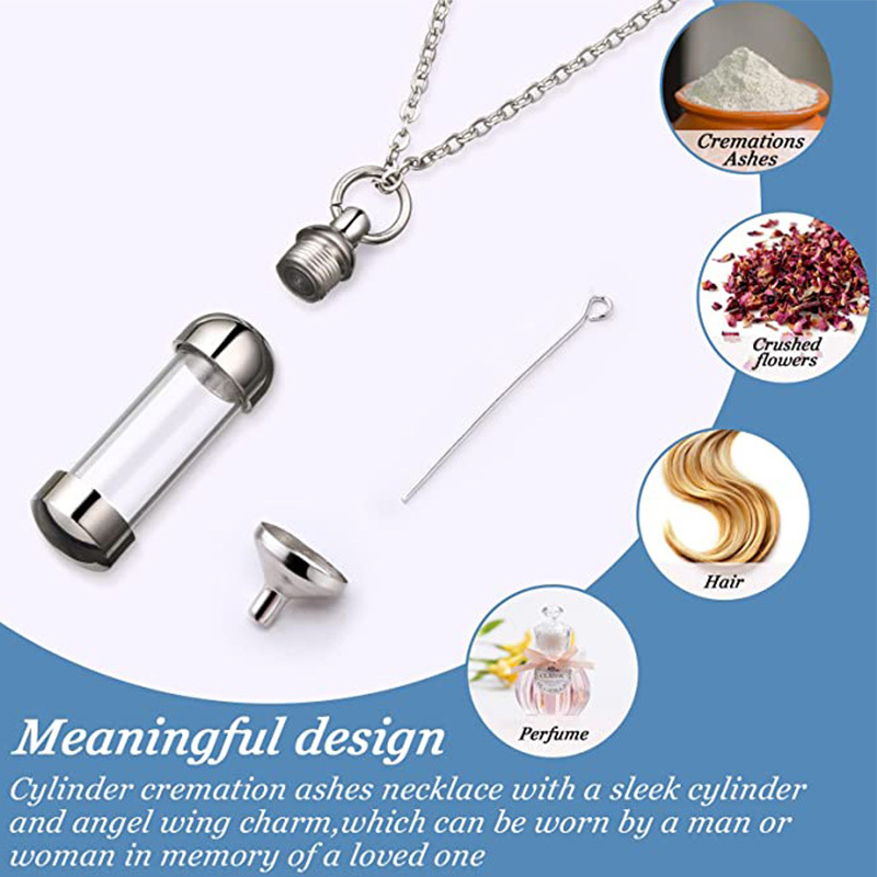 Women Men Stainless Steel Glass Container Cylinder Urn Pendant Memorial Necklace Ashes Holder Keepsake Cremation Jewelry