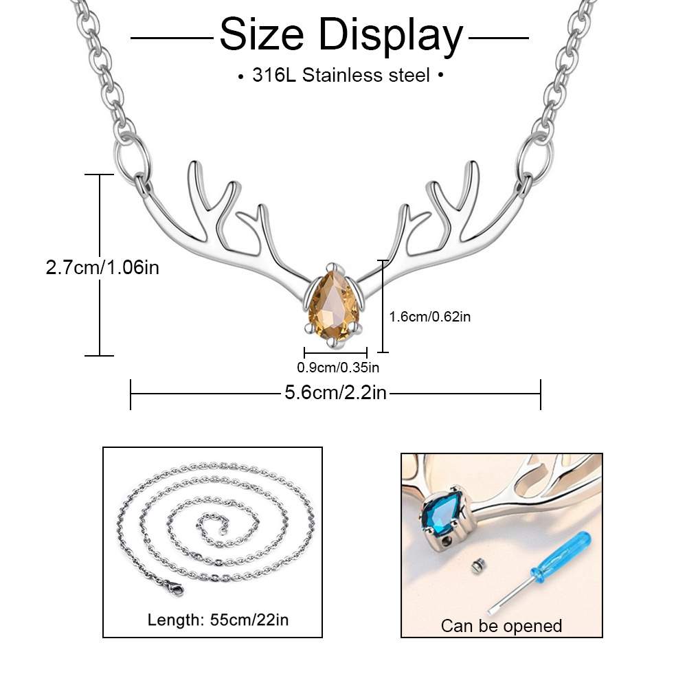 Deer Urn Necklace for Ashes Stainless Steel Antler Cremation Jewelry Urn Necklace for Pet/Human Ashes for Women