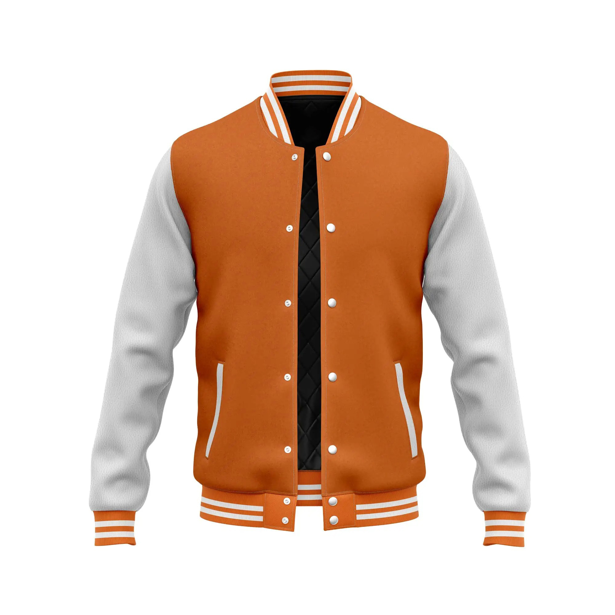 Custom Logo Wool Chenille Embroidery Patch Baseball Letterman Jackets Men Vintage Blank Orange Leather Sleeve Varsity Jacket