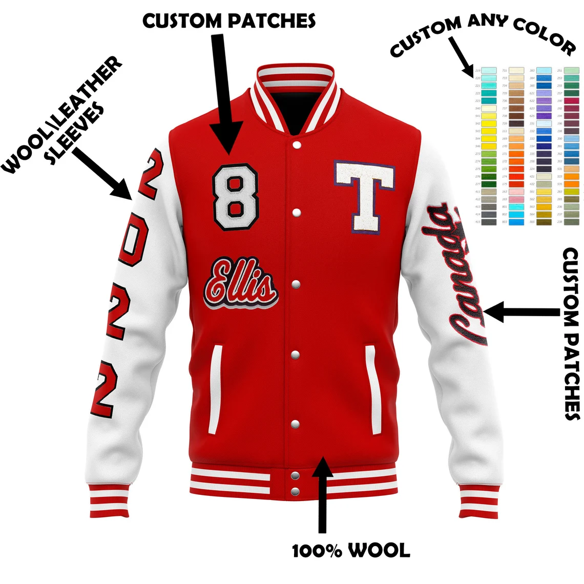 Custom Logo Wool Chenille Embroidery Patch Baseball Letterman Jackets Men Vintage Blank Orange Leather Sleeve Varsity Jacket