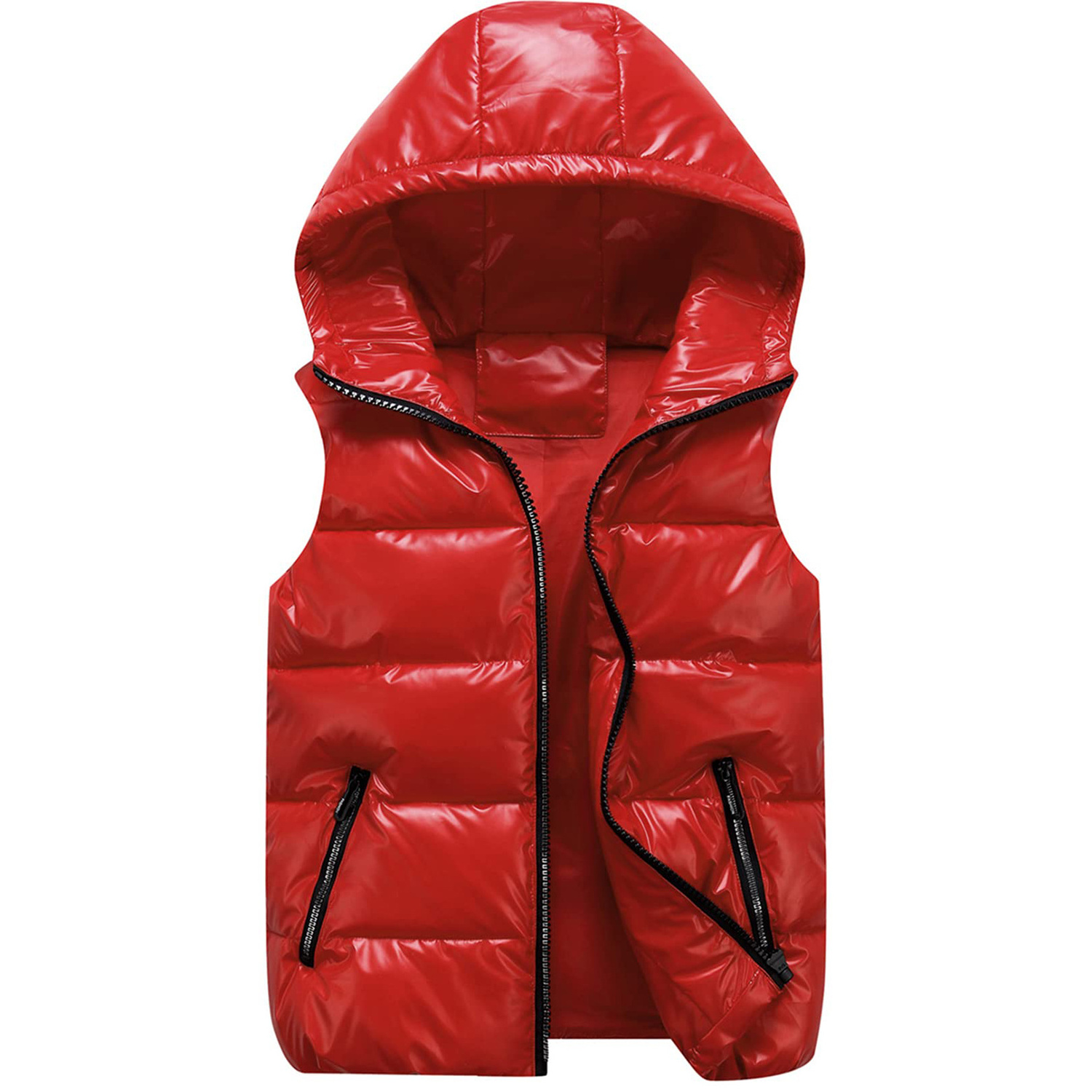 Custom Men Waterproof Fabric Shiny Zipper Hooded Vest Winter Warm Cotton Vest Down Jacket Waistcoats Lightweight Coat