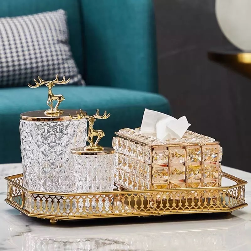 Hot sale paper box metal creative living room desktop French gold and Silver storage box crystal tissue box