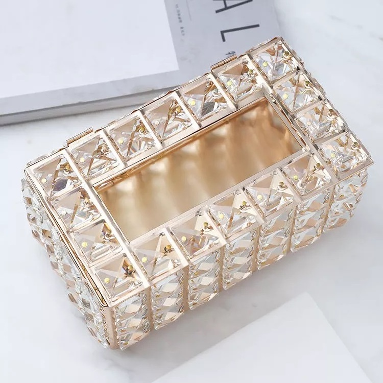 Hot sale paper box metal creative living room desktop French gold and Silver storage box crystal tissue box