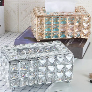 Hot sale paper box metal creative living room desktop French gold and Silver storage box crystal tissue box