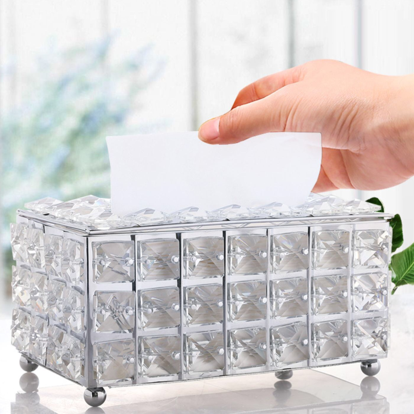 Hot sale paper box metal creative living room desktop French gold and Silver storage box crystal tissue box