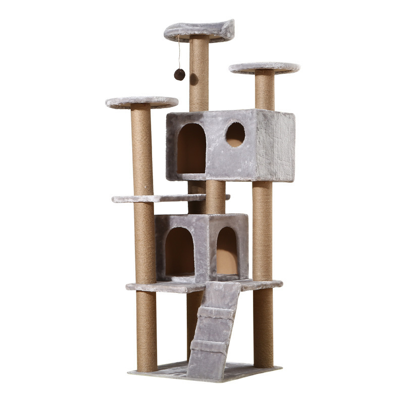 Large Wooden Scratcher Climbing Tower With Ball Pet Scratching House Climbing Cats Tree with Cats Hammock