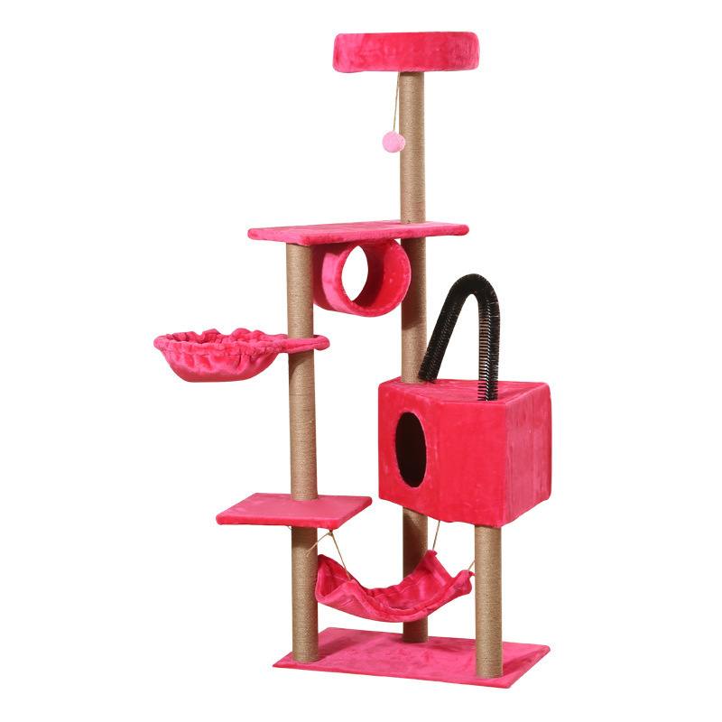 Large Wooden Scratcher Climbing Tower With Ball Pet Scratching House Climbing Cats Tree with Cats Hammock