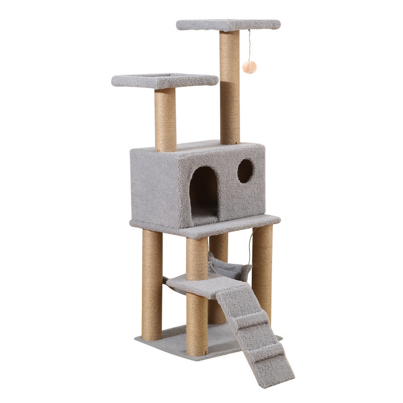 Large Wooden Scratcher Climbing Tower With Ball Pet Scratching House Climbing Cats Tree with Cats Hammock