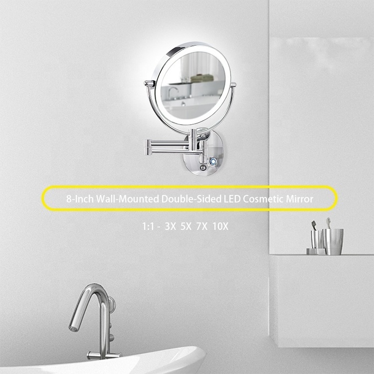 wall mounted folding makeup mirror dimming with 3 option color led double sides 3X magnification mirror