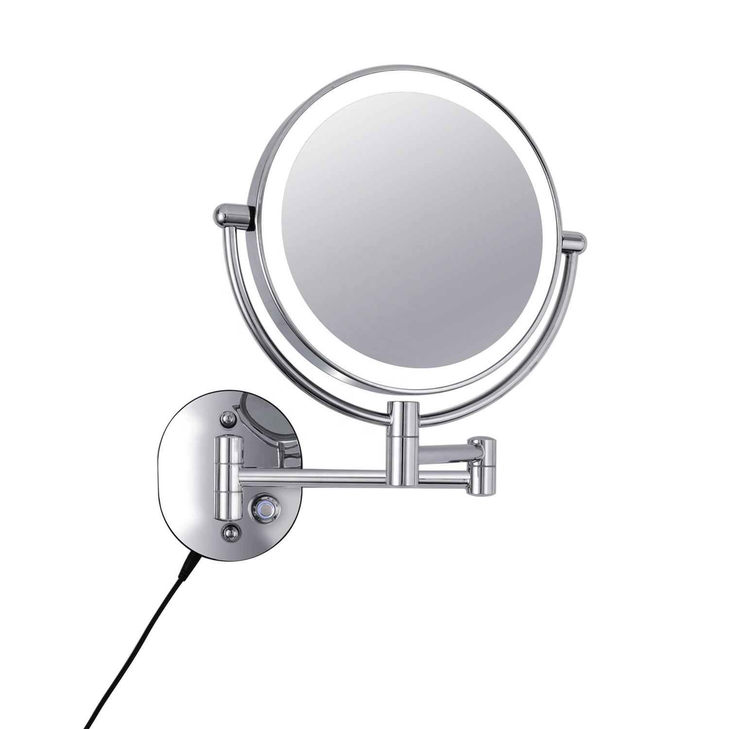 wall mounted folding makeup mirror dimming with 3 option color led double sides 3X magnification mirror