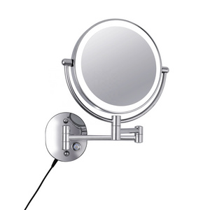 wall mounted folding makeup mirror dimming with 3 option color led double sides 3X magnification mirror